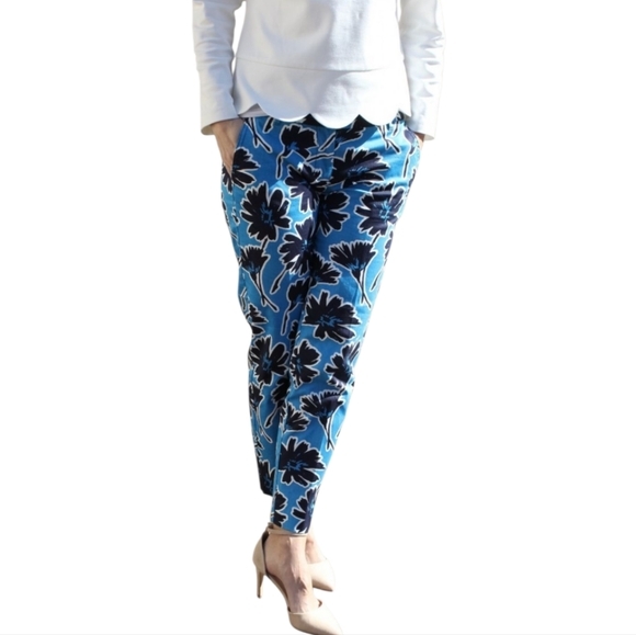 J. Crew Pants - J. Crew Floral Print Stretch‎ Cropped Pants Blue Black Casual Career Trousers 2